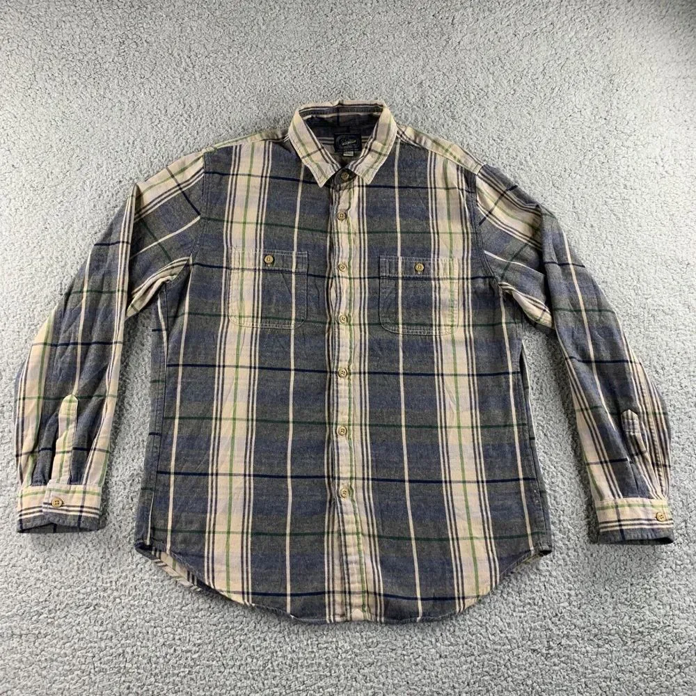 J. Crew Shirt Mens Large Beige Black Flannel Plaid‎ Button Up Midweight Pockets
